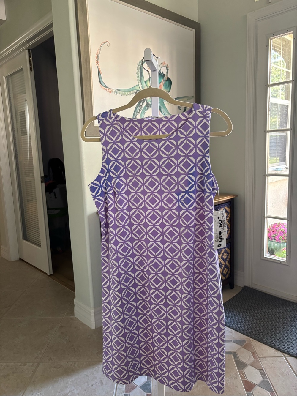 #068 Lulu-B Lavender & White Geometric Sleeveless Midi Dress - SPF